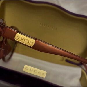 Gucci Gold and Brown Sunglasses
